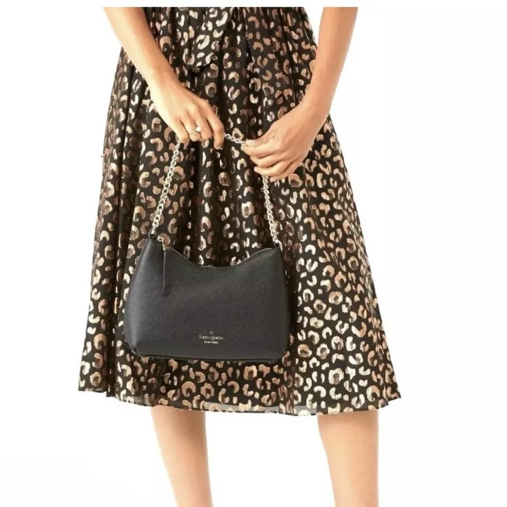 Kate Spade “Zippy” black leather convertible crossbody bag w chain strap